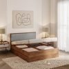 Wakefit Taurus Queen Storage Engineered Wood Bed with Hydraulic Mechanism with Omega Grey Upholstered headboard