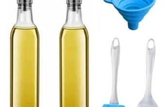 Fourthsky 500Ml Glass Oil Dispenser Bottle With Silicon Funnel, Oil Brush And Spatula (2Pc Oil Bottle + 1Pc Funnel + 1Pc Silicone Oil Brush & Spatula), Pack Of 1, Transparent 5 Pcs Com.
