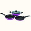 Wonderchef Athena Aluminium Non-Stick Cookware Set Of 4 | Kadhai With Glass Lid 24Cm, Fry Pan 24Cm & Dosa Tawa 25Cm | Induction Friendly Cookware | Cool Touch Bakelite Handle | Pure Grade Aluminium | Pfoa Free | 2 Year Warranty | Pink