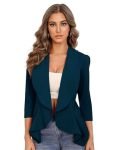 KOTTY Women’s Single Breasted Relaxed Fit Shawl Collar 3/4 Sleeve Blazer Teal Green