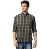Dennis Lingo Men’s Green Checkered Slim Fit Cotton Casual Shirt (M) (Green)