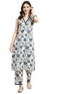 rytras Women’s Cotton Printed Straight Kurta and Pant Set(Beige,M)