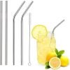 E-COSMOS Reusable Stainless Steel Straws for Drinking with Brushes 8.5 Inches BPA-Free Metal, Thick, Long (2 Bent + 2 Straight +1 Brush)