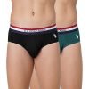 U.S. POLO ASSN. Cotton Men Striped Waistband Antibacterial Eb002 Briefs – Pack of 2 (Black/Bistrogreen Large)
