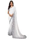Satrani Women’s Georgette Geometric Printed Saree with Unstitched Blouse Piece (3139S261NA_Blue & White)