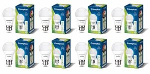 Crompton Dyna Ray 9W Round B22 LED Cool Day Light Pack of 8