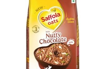 Saffola Oats With Nutty Chocolate, Chocolate Flavoured Oats With High Fibre, Anytime Snack, 400G