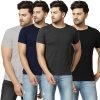 London Hills Solid Men Round Neck Half Sleeve Cotton Blend Multicolor T-Shirts (Pack of 4)