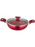 Hometales Premium Non-Stick Kadai With Lid (2600Ml), 3Mm Thick, Metalic Red