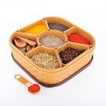 Primelife Plastic Square 7 Sections Multipurpose Masala Rangoli Dabba Box Set, Spice Box Set – Brown (Masala Box – 7 in 1)
