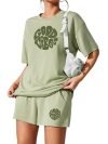 KSHS Women’s Pista Green Cotton Printed Night Suit Set of Top & Shorts