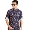 Sanwara Men Printed Cotton Rolled Up Sleeves Short Kurta PR_17 Shirt, Multicolour, M UK(SY_SRT_001_PR17)