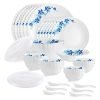 Cello Opalware Dazzle Series Blue Swirl Dinner Set, 35 Units | Opal Glass Dinner Set for 6 | Light-Weight, Daily Use Crockery Set for Dining | White Plate and Multipurpose Bowl Set