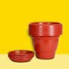 Kraft Seeds by 10CLUB Gamla Pots with Bottom Plates – 5 Pcs (8 Inch, Red) | Garden Planters with Drain Holes for Home Plants | Outdoor Balcony Pots | Drip Tray Pots | Plastic Pots with Drainage Holes