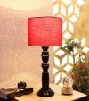 Ntu-172 red Cotton Shade Table lamp with Wood Base by tu casa Holder type-b-22 (Bulb not Included)