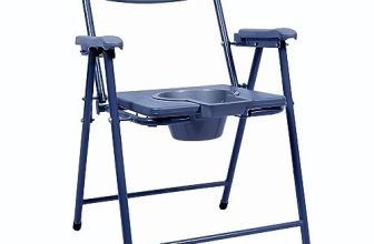 AmbiTech Premium MS Powder Coated Foldable Commode Chair Convenient and Safer Toilet Alternative, durable and rust resistant and Arm and Foot Rest (Made in India)