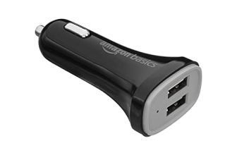 Amazon Basics 30W Dual Port Car Charger|USB 3.1 (White) 12W + USB 3.0 (Green) 18W|Black (Without Cable),Smart Phone