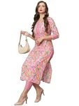 GoSriKi Women’s Cotton Blend Floral Straight Kurta with Pant (Pahal-GS_Pink_M)