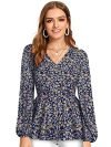 KERI PERRY Women’s Dark Blue Imported Crepe Floral Print Peplum Western Top | Summer Top | Western Top | Top for Women | Latest Women Top | Trendy Women Top