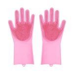 GLUN Magic Silicone Dish Washing Gloves, Silicon Cleaning Gloves, Silicon Hand Gloves for Kitchen Dishwashing and Pet Grooming, Great for Washing Dish, Car, Bathroom (1 Pair,Assorted)