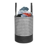 PrettyKrafts 45 Ltr Folding Laundry Basket for Clothes, Freestanding Laundry Hamper, Collapsible Clothes Hamper with Handles, Round Storage Basket for Clothes,Bedroom,Bathroom, Set of 1, Black & White