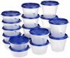 Amazon Brand – Solimo Nestable & Stackable Polypropylene Container Set, Round, Set Of 18, Blue