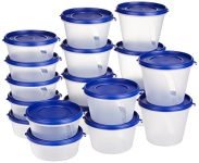 Amazon Brand – Solimo Nestable & Stackable Polypropylene Container Set, Round, Set Of 18, Blue