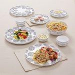 Larah By Borosil Moon Moonbeam Dinner Set – 19 Pcs, Opal Glass Dinner Plates & Bowls Crockery Set For Dinning, White
