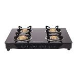 Wonderchef Glory 4 Burner Glass Cooktop, Black 8Mm Toughened Glass With 2 Years Warranty, Ergonomic Knobs, Stainless Steel Drip Tray, Manual Ignition Gas Stove