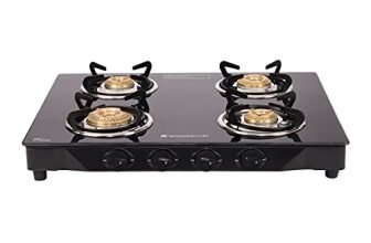 Wonderchef Glory 4 Burner Glass Cooktop, Black 8Mm Toughened Glass With 2 Years Warranty, Ergonomic Knobs, Stainless Steel Drip Tray, Manual Ignition Gas Stove