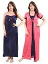 TRUNDZ Women’s Satin Solid Maxi Nighty (NTY2647-2658_Pink And Navy_Free Size)