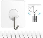 Chillyfit Wall Hooks for Hanging Strong, 10 Pack Adhesive Hooks for Wall Heavy Duty, Wall hangings, Kitchen Accessories Items, Clothes Hanging, Stainless Steel, Transparent