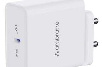 Ambrane 65W Type C Port Laptop & Mobile Charger Adapter For Iphone, Macbook Pro/Air, Ipad, One Plus, Samsung & Other Type C Enabled Devices, Fast Charging Pd Technology (Raap H65, White)