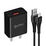 pTron Volta 12W Single Port USB Fast Charger, BIS Certified, Made in India Wall Charger Adapter, Universal Compatibility (1 m Micro USB Cable Included, Black)