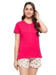 Clovia Women’s Cotton Chic Basic Top & Printed Shorts (LS0704P14_Pink_M)