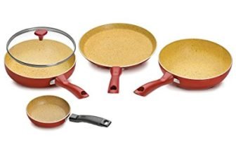 Crystal Induction Base Non-Stick Aluminium Cookware Set, 4-Piece, Maroon