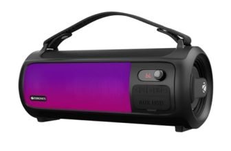 Zebronics Rocket 500 20W Output, Portable Wireless Speaker With Bluetooth, Tws, 15H Backup, Fm Radio, Usb, Aux, 6.3Mm Wired Mic Support, Rgb Lights, Detachable Carry Strap