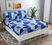 BSB HOME Premium Double Bedsheet with 2 Pillow Covers – 160 TC Supersoft Glace Cotton – Breathable & Wrinkle Free – 3 Pcs Set | Light Grey & Yellow Striped