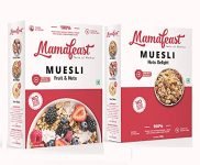 Mamafeast Muesli Nuts Delight And Fruit & Nuts Pack Of 400G Each Breakfast Cereal Whole Oats Grain With Finest Nuts Raisins Freeze Dried Fruits Cholesterol-Free High In Iron And Fibre No Added Sugar Cereal 800 Gm