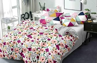 Kuber Industries Double Bedsheet With 2 Pillow Cover|Flower Print & Glace Cotton|Traingle Design Pillow Cover|Size 240 X 225 Cm (Blue & Cream)-Ctktc40425