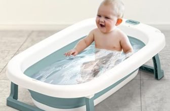 Baybee Kids Bath Tub For Baby Mini Swimming Pool For Kids, Foldable Bathtub For Baby With Anti Skid Base, Support Cushion & Drainer | Baby Bath Tub For Kids 0 To 3 Years Boy Girl (Jolly, Green)