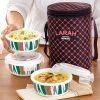 Larah by Borosil Geo Green Lunch Box with Lunch Bag, Tiffin Box for Office for Men, Lunch Box for Women, 3 x 400 ml containers, Round, Microwave-Safe Lunch Box