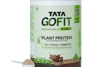Tata Gofit Plant Protein Powder, Pea & Brown Rice Blend, 18G Protein, Café Mocha Flavour, 1Kg (40 Serves), No Soy, No Lactose, No Added Sugar, Vegan