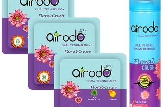 Airodo Pocket Gel Air Freshener, Floral Crush Air Freshner Power Pocket Gel (3) And Room Freshener Bottle(1) Combo Pack With Dual Technology | All In One| (Pack Of 04) (Floral)