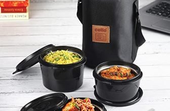 Cello Max Fresh Click Lunch Box Set With Bag, 3 Containers, 300Ml, Black | Outer Plastic & Inner Stainless Steel Tiffin Box With Jacket | Leakproof Lunch Boxes | Ideal For College, Office