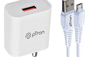 Ptron Volta 12W Single Port Usb Fast Charger, Bis Certified, Made In India Wall Charger Adapter, Universal Compatibility (1 M Micro Usb Cable Included, White)
