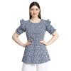 KERI PERRY Women’s Indo-Western Polyester A-line Round Neck Printed Half Sleeve Regular Fit Top(Navy Blue)