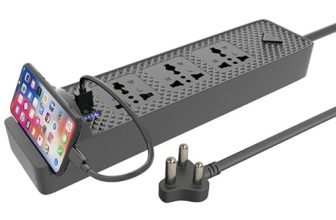 Ubon 7-In-1 Power Series , 6Amp Extension Board With 3 Sockets, 3 Usb Ports, 1 Mobile Stand, 2Mtr Tangle-Free Cord For Home & Office Use, Universal Compatibility (Black)