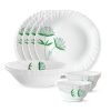Larah by Borosil Green Lily Opalware Dinner Set, 10 -Piece, White