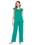 Clovia Women’s Cotton Solid Top & Pyjama Set (LS0710P36_Teal_M)